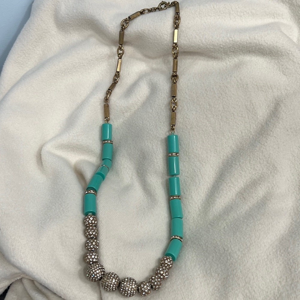 J Crew aqua and brass necklace